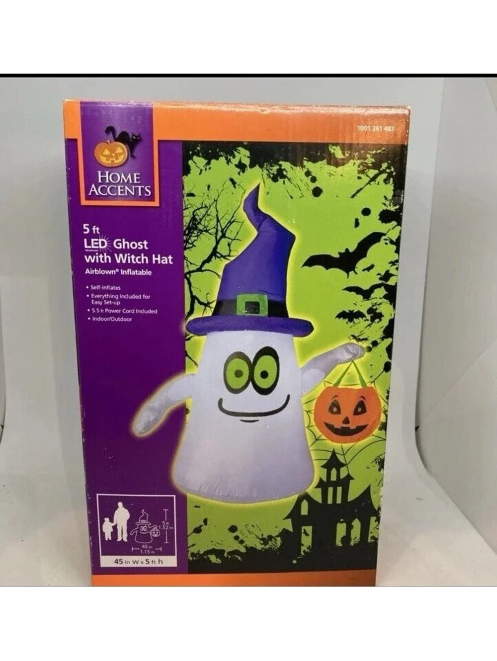 Airblown Inflatable 5’ LED Ghost W/ Witch Hat Halloween Indoor Outdoor Orig Box